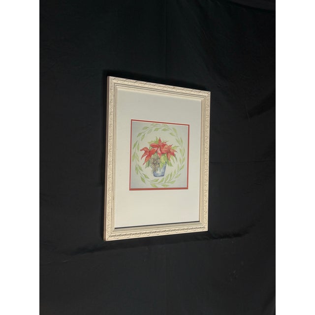 Framed Floral Poinsettia Wall Art in Ornate White Frame For Sale In Miami - Image 6 of 8