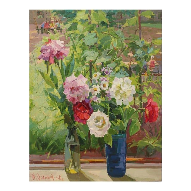 Vintage Floral Still Life Oil Painting, 1968 For Sale