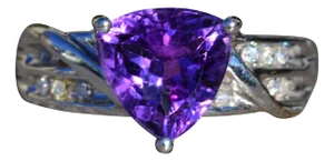 The Eldridge: Ladies 14K Trilliant Cut Amethyst and Diamond Cocktail Ring