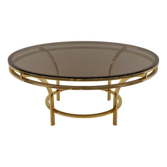 Round Double Frame Gilt and Smoked Glass Coffee Table, 1970s For Sale