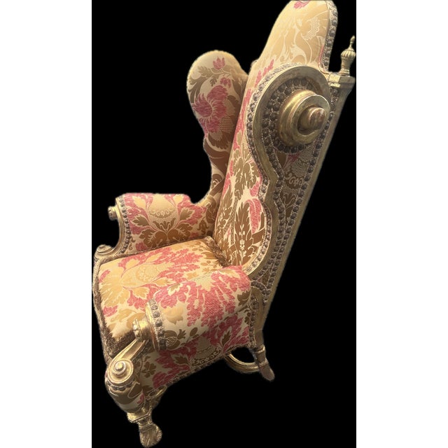 Rococo Vintage Venetian Rococo Giltwood High-Back Wingback Armchair 55” For Sale - Image 3 of 15