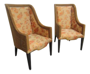 Hollywood Regency Style Modern High Back Lounge Chairs - a Pair