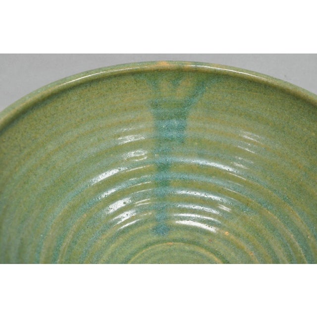 Vintage Primitive Green Glazed Ceramic Pottery Large Mixing Bowl W Handle For Sale - Image 11 of 18