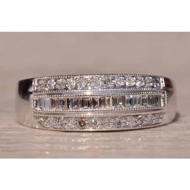 Contemporary The Kaleigh Road: Three Row Diamond Band with Baguettes and Rounds For Sale - Image 3 of 10