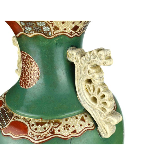 1900's Tall Hand Painted Urn Shape Japanese Satsuma Style Moriage Floor Vase For Sale - Image 6 of 12