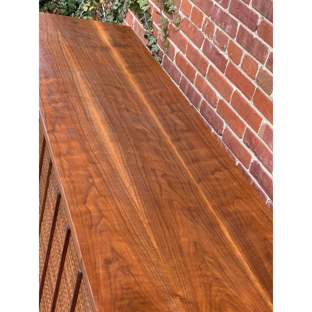 1960s Mainline by Hooker Credenza Mid Century Walnut & Cane With Reversible Doors For Sale - Image 9 of 12