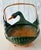 Wood Vintage Chinese Green Folk Art Swan Hand-Woven Wicker Basket With Bamboo Handle For Sale - Image 7 of 13