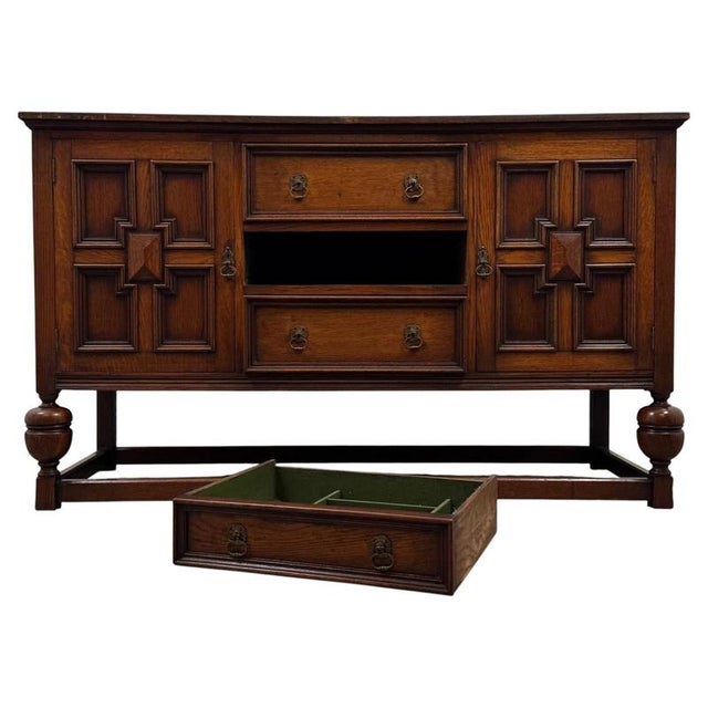 Early 20th Century Antique English Jacobean Oak Sideboard For Sale - Image 3 of 14