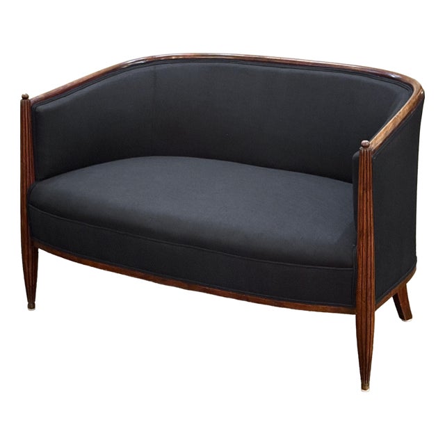 French Sofa or Settee in the Art Deco Style Upholstered in Black Linen For Sale