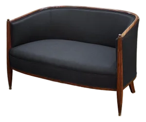 French Sofa or Settee in the Art Deco Style Upholstered in Black Linen