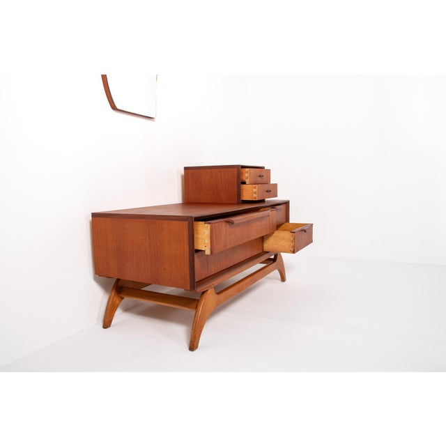 Wood Mid-Century Danish Teak Lowboy Dresser with Mirror, 1950s, Set of 2 For Sale - Image 7 of 13