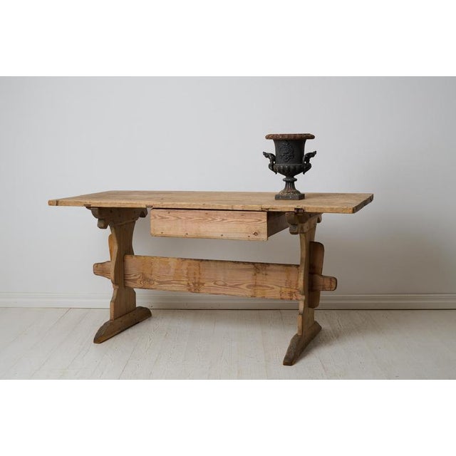 Rustic Folk Art Trestle Dining Table For Sale - Image 4 of 14