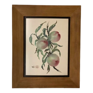Vintage Japanese Watercolor Artwork in Bamboo Frame