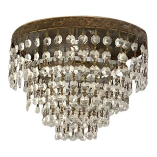 Mid Century Ceiling Pendant, Chandelier With Multi Tiered Glass Crystals For Sale