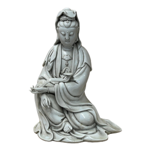 Chinese Handcrafted GuanYin Bodhisattva Holding RuYi Off White Porcelain Statue