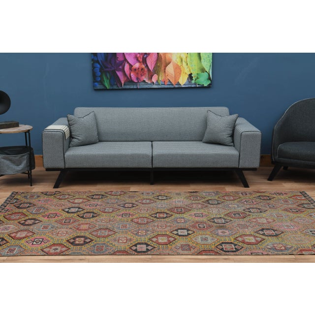 1970s Vintage Turkish Oushak Handmade Wool Cotton Colorful Runner Rug For Sale - Image 9 of 11