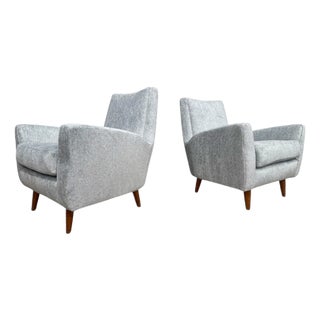 Pair of Armchairs in Hardwood & Light Blue Chenille, Giuseppe Scapinelli, 1950s For Sale
