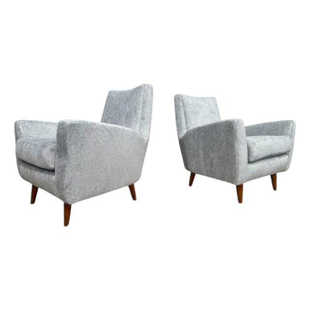 Pair of Armchairs in Hardwood & Light Blue Chenille, Giuseppe Scapinelli, 1950s For Sale