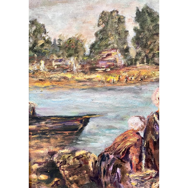 Vintage Framed Original Impressionist Painting of Women at the River For Sale In Dallas - Image 6 of 13