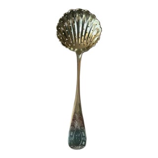 Mid 19th Century Circa 1850 Heavy Coin Silver Scalloped Bowl Pierced Ladle For Sale