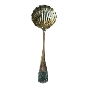 Mid 19th Century Circa 1850 Heavy Coin Silver Scalloped Bowl Pierced Ladle