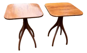 1960s Pair Mid Century Cherry Pedestal Tables in the Style of Edward Wormley