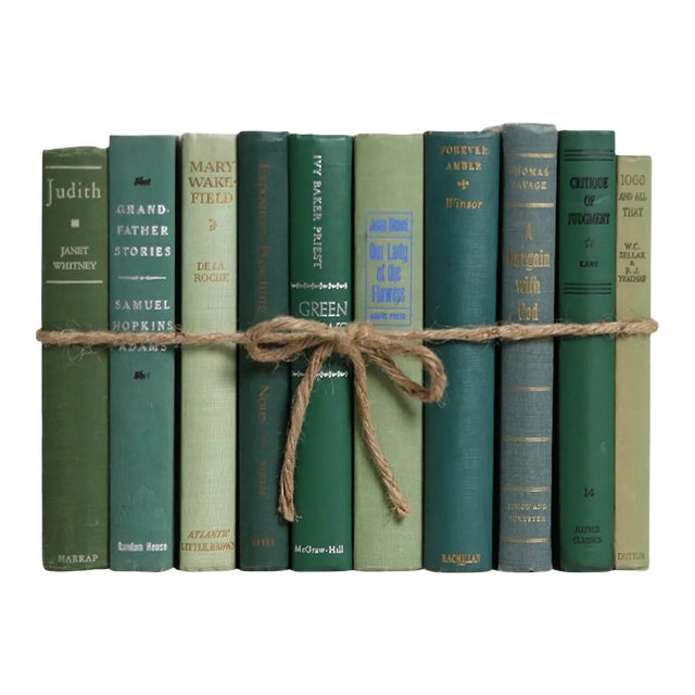 Decorative Books - Vintage Boxwood Book Bundle - 1 Foot of Green Books For Sale