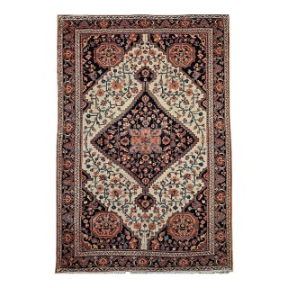 19th Century Persian Farahan Sarouk Rug, Hand-Knotted Wool, Floral Medallion Pattern, Ivory & Blue, 5x7 For Sale