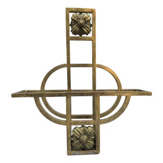 Art Nouveau Gilt Brass Wall-Mounted Magazine Rack, 1910 For Sale