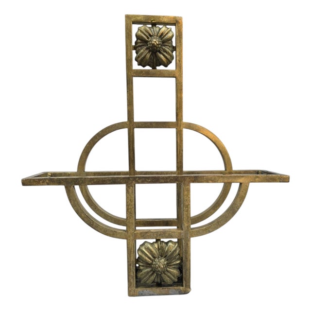 Art Nouveau Gilt Brass Wall-Mounted Magazine Rack, 1910 For Sale