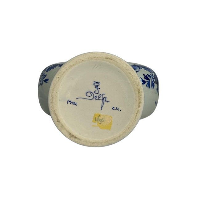 Ceramic Vintage Hand-Painted Floral Handled Vase by M.W. Verdoold for Royal Delft, 1975 For Sale - Image 7 of 8