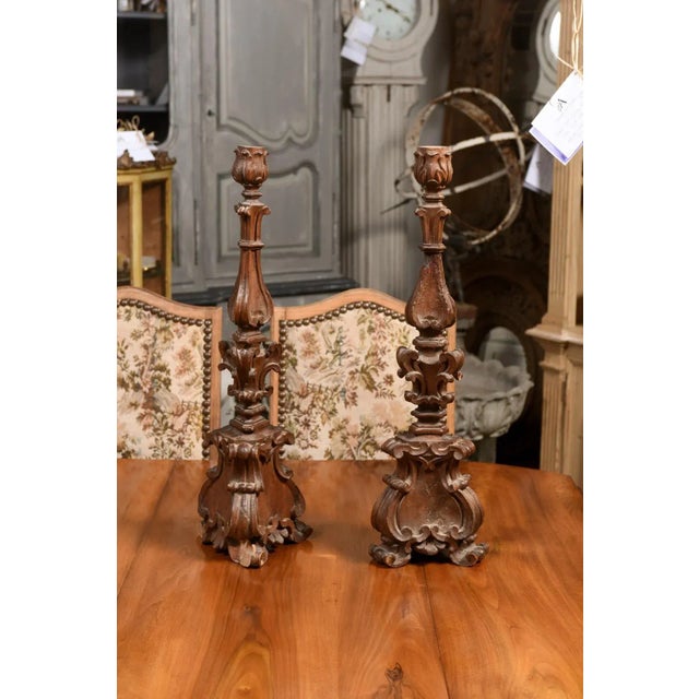 Italian 17th Century Baroque Period Altar Candlesticks with Carved Décor - A Pair For Sale - Image 12 of 12