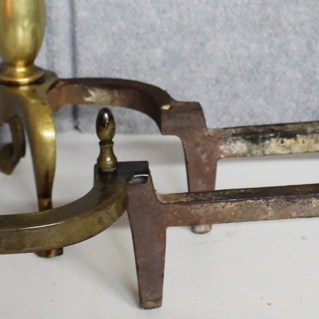 Vintage Brass Federal Style Fireplace Andirons For Sale - Image 4 of 7