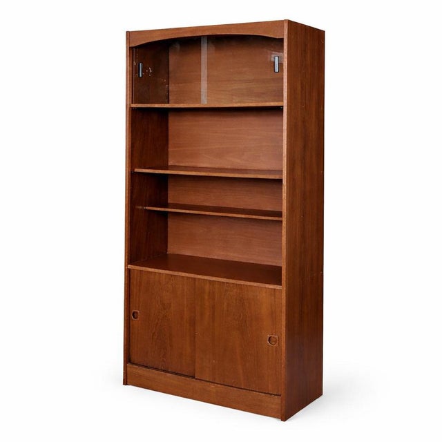 Tall Vintage Danish Teak Bookcase with Sliding Doors For Sale - Image 10 of 10