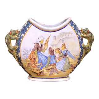 19th Century French Porquier-Beau Quimper Faience Moon-Shaped Vase For Sale