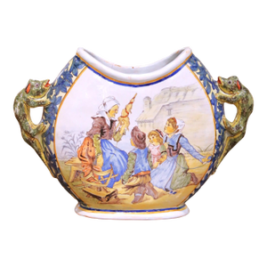 19th Century French Porquier-Beau Quimper Faience Moon-Shaped Vase