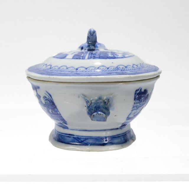 Antique Blue & White Canton Chinese Export Porcelain Miniature Sauce Tureen For Sale In Philadelphia - Image 6 of 16