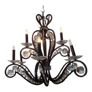 Antique Italian Old Gilded Iron and Christals Chandelier. For Sale