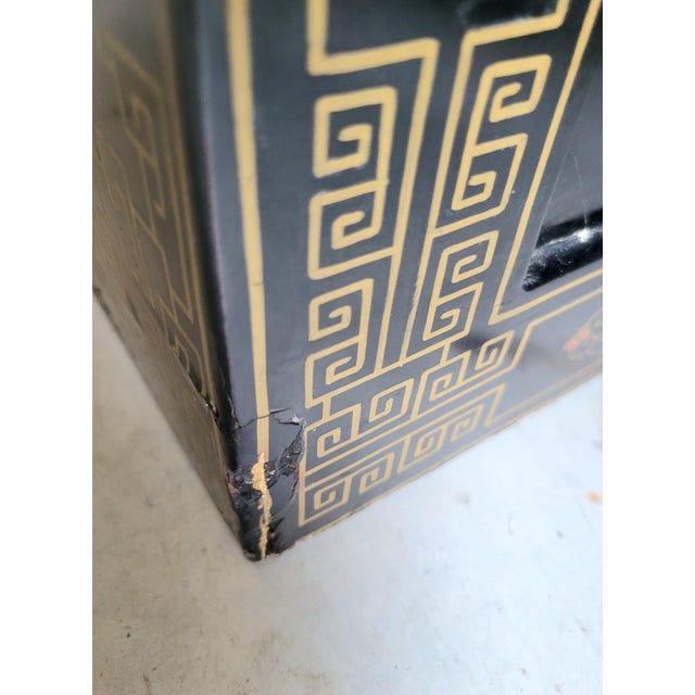 Vintage Chinoiserie Black Lacquered Large 4 Door Soapstone Decorative Storage Cabinet For Sale - Image 14 of 18