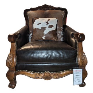 Paul Robert Leather Cowhide Buckley Chair For Sale
