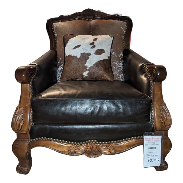 Paul Robert Leather Cowhide Buckley Chair For Sale