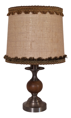 Rustic German Table Lamp with Metal and Oak Base and Beige Fabric Shade from Raab-Leuchten, 1970s