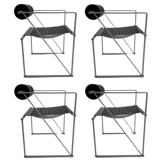 Mario botta, set of 4 "seconda" armchairs produced by alias, italy 1982. Structure with armrests in gray powder-coated...