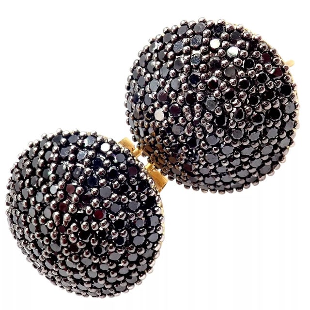 Metal Late 20th Century Gurhan Yellow Gold Hammered Lentil Black Diamond Large Earrings, A Pair For Sale - Image 7 of 8
