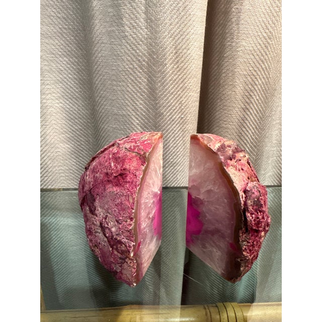 Rustic Bright Pink Agatha Geode Bookends For Sale - Image 3 of 5
