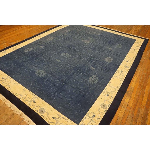 Chinese 1920s Royal Blue Medallion Floral Antique Chinese Peking Rug 9' X 11'8" Handknotted Wool Carpet For Sale - Image 3 of 5