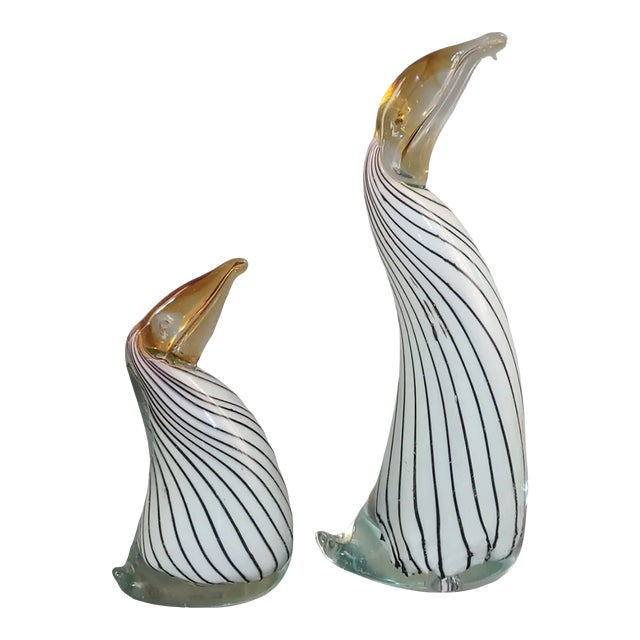 Vintage Pair of Att. Murano Art Glass Coastal Birds Pelicans For Sale