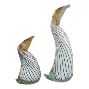 Vintage Pair of Att. Murano Art Glass Coastal Birds Pelicans