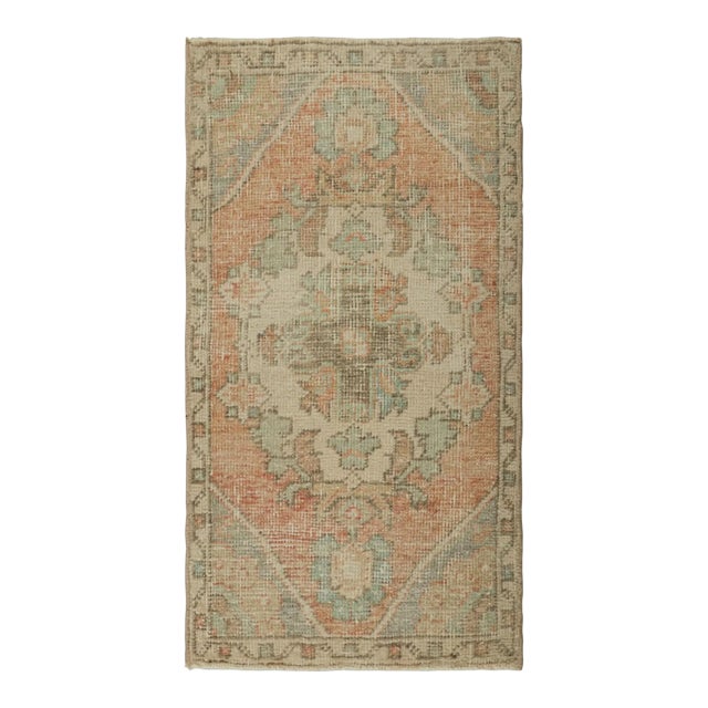 Vintage Turkish Rug in Pink With Blue & Cream Floral Medallion | Rug & Kilim For Sale