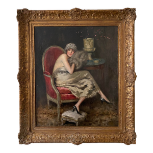 1920s William Ablett Art Deco Elegant With Muff, Framed